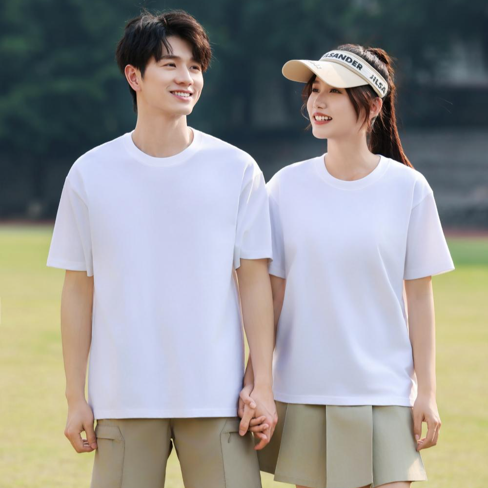 重磅纯棉短袖圆领韩版纯色圆领T恤运动印花男装上衣情侣打底衫