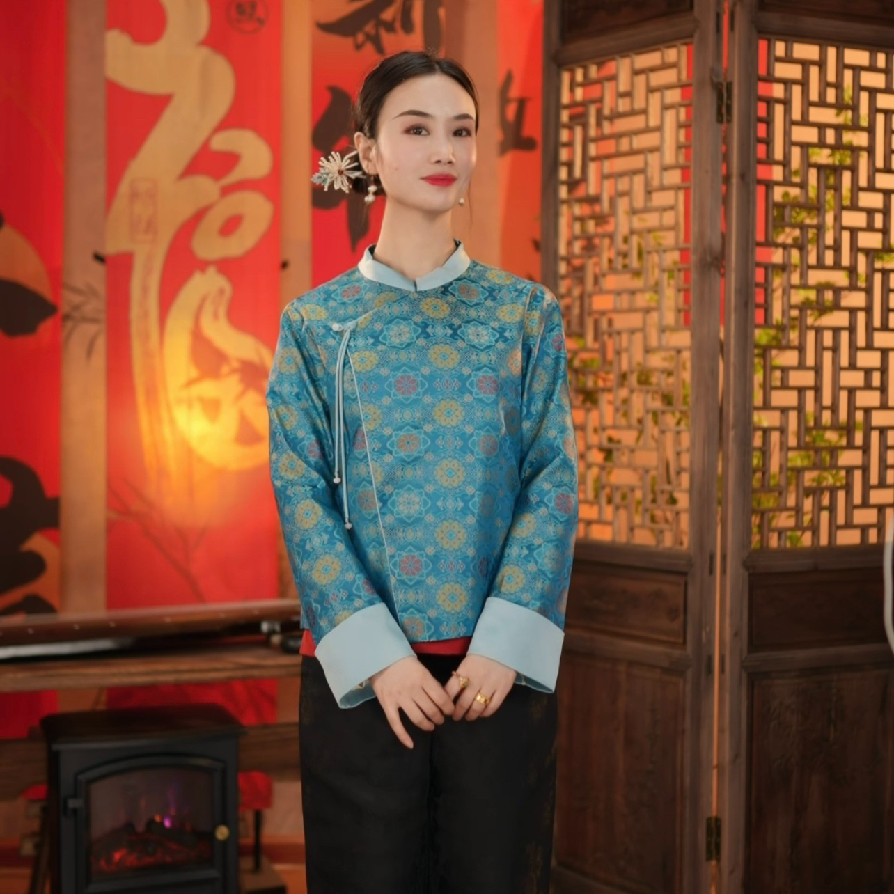 【东方婵韵】新中式国风新春斜襟宋锦外套  DFCY337101