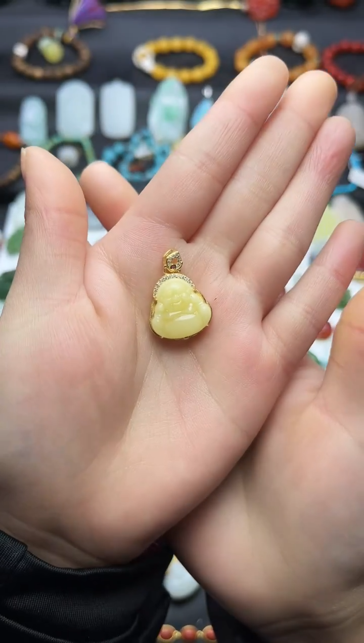 蜜蜡颈饰银S925镶嵌佛公06