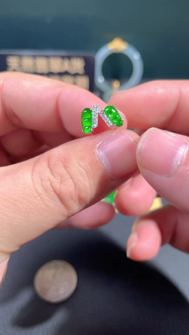 【闪购商品】翡翠颈饰18K金镶嵌耳钉