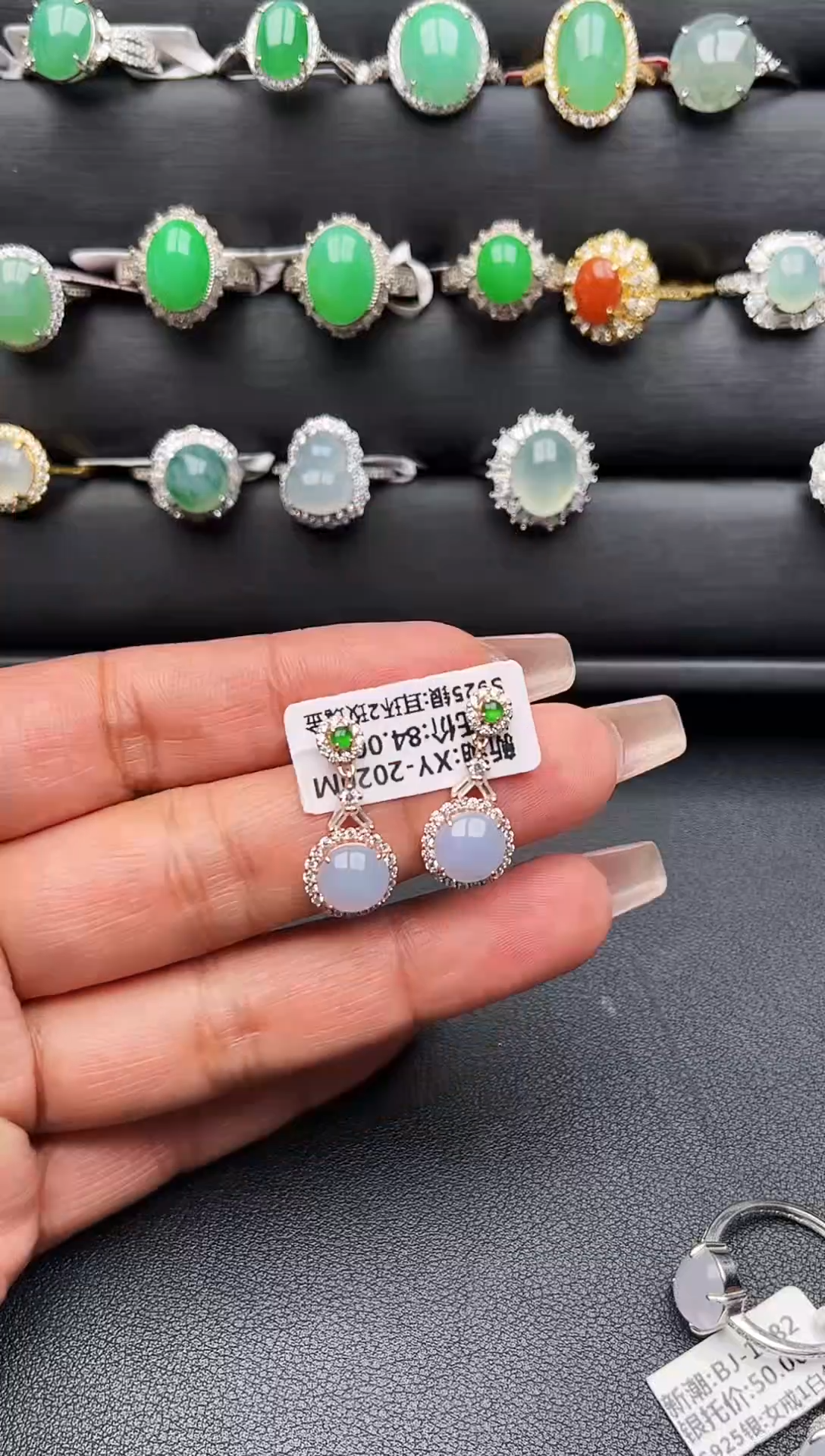 【闪购商品】翡翠耳饰银S925镶嵌缅甸天然A货翡翠S925银镶嵌