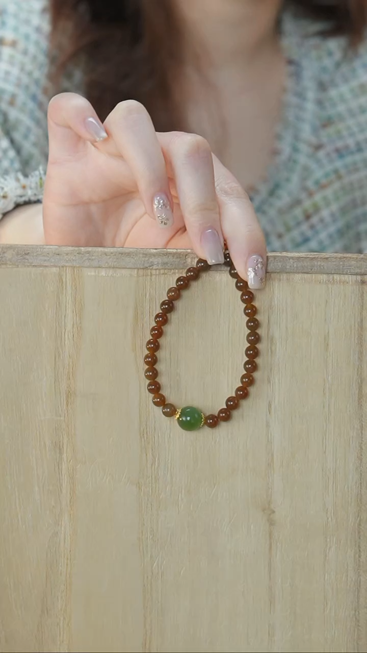 【闪购商品】和田玉颈饰未镶嵌红糖珠串手链带猫眼（卡6mm）