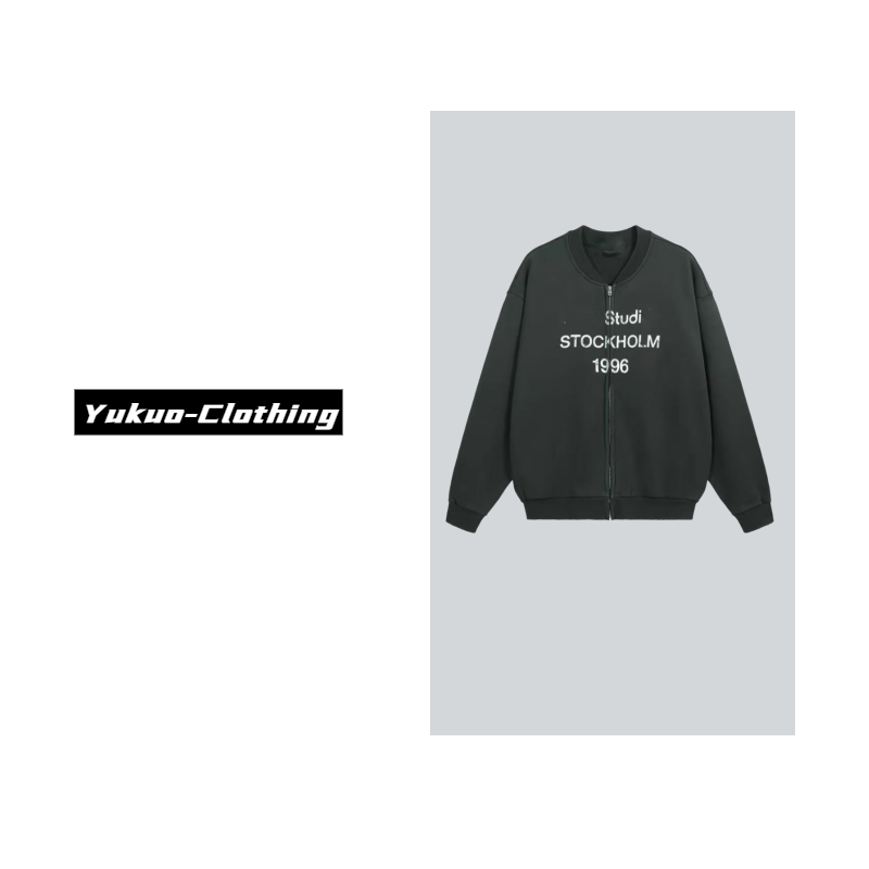 100棉美式复古字母立领休闲外套3036