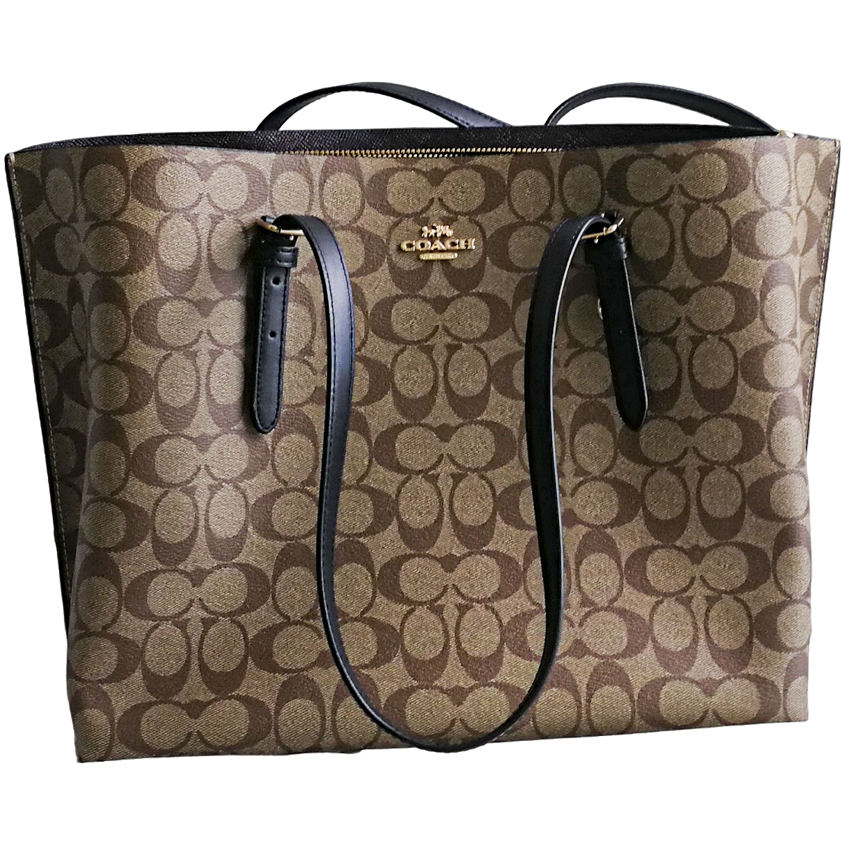 95新 COACH/蔻驰 Coach 棕老花托特包 072404