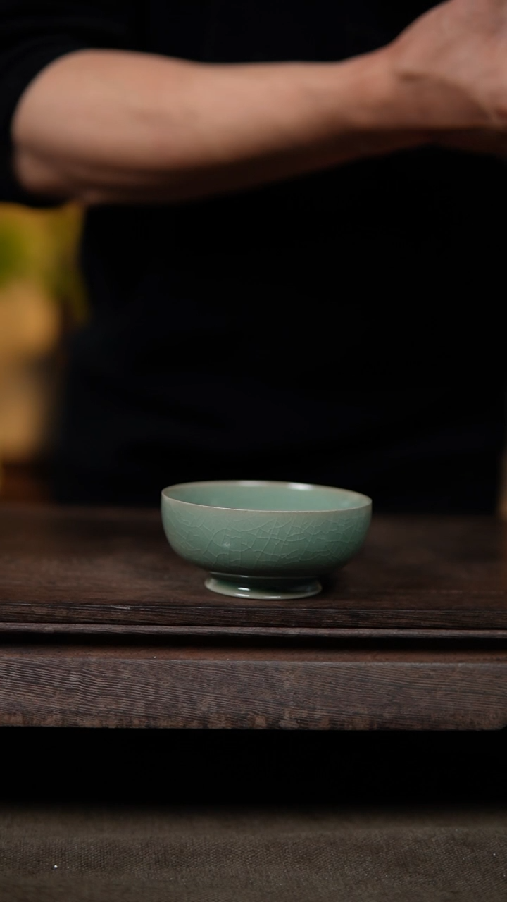 【闪购商品】杯仿古翡翠绿纯手工薄胎卷足碗杯一级