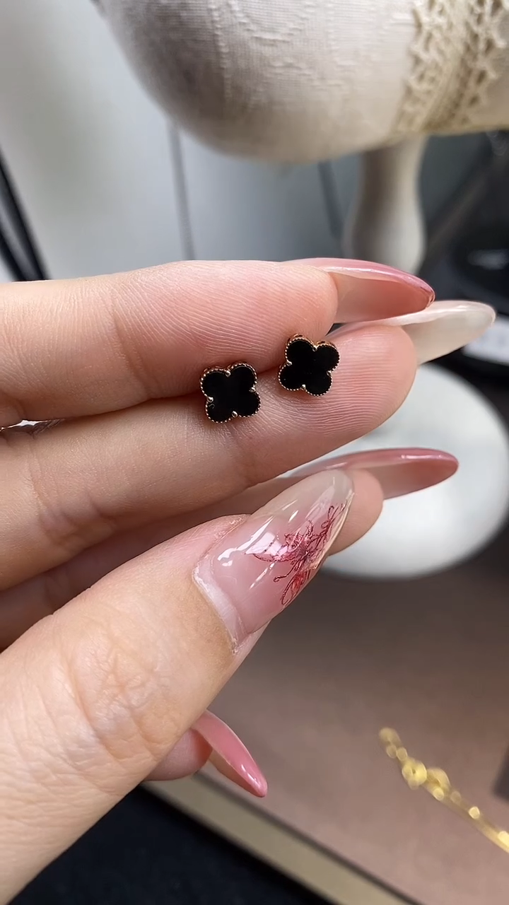 【闪购商品】翡翠耳饰18K金镶嵌天然缅甸A货翡翠 四叶草耳饰