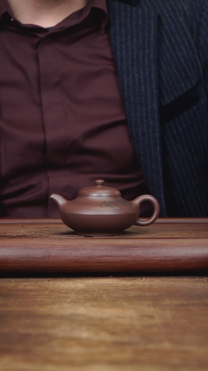 【闪购商品】紫砂茶壶150ml 刻绘合欢 家藏紫茄泥