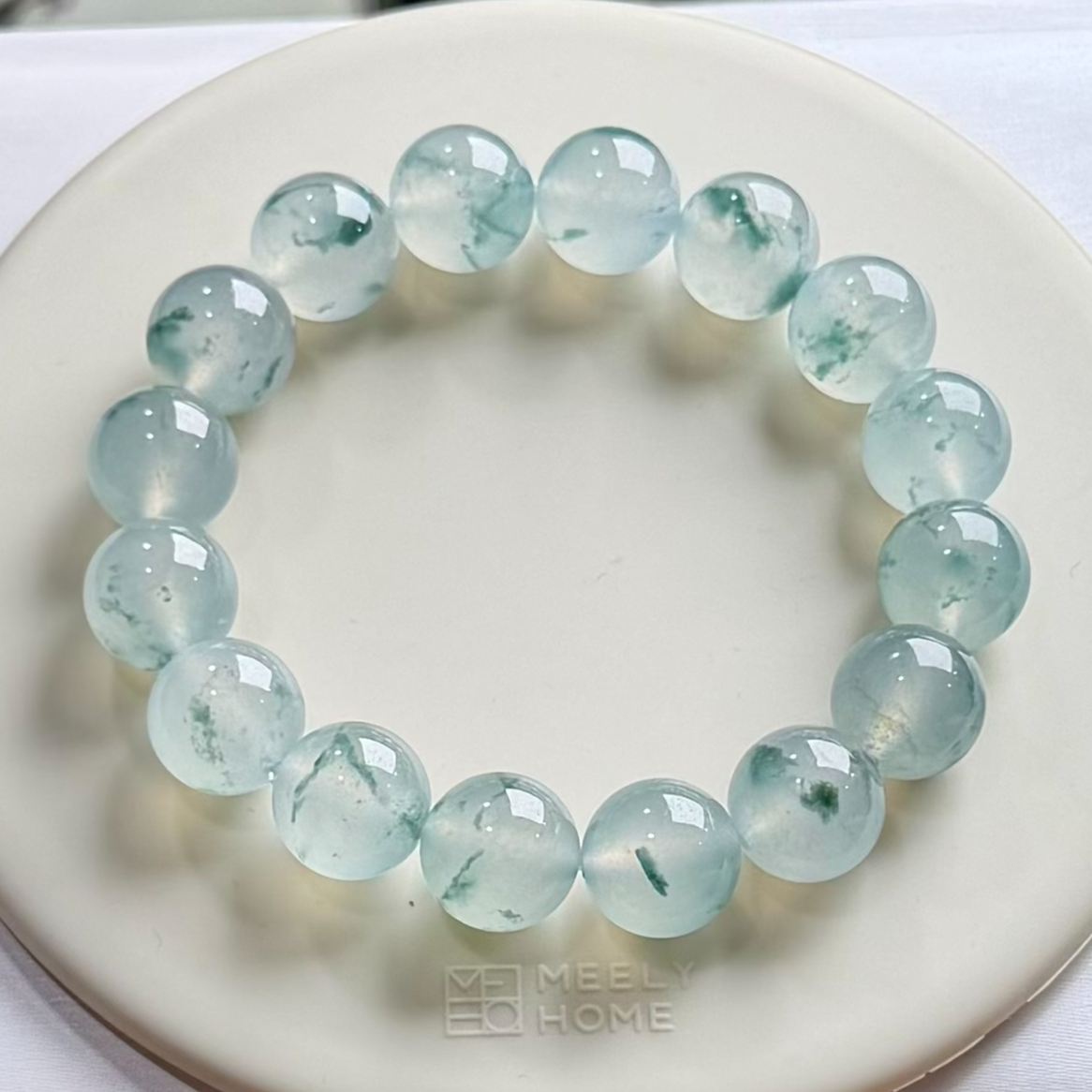F250冰种飘花圆珠手串翡翠珠珠缅甸天然A货时尚百搭单圈精美精美