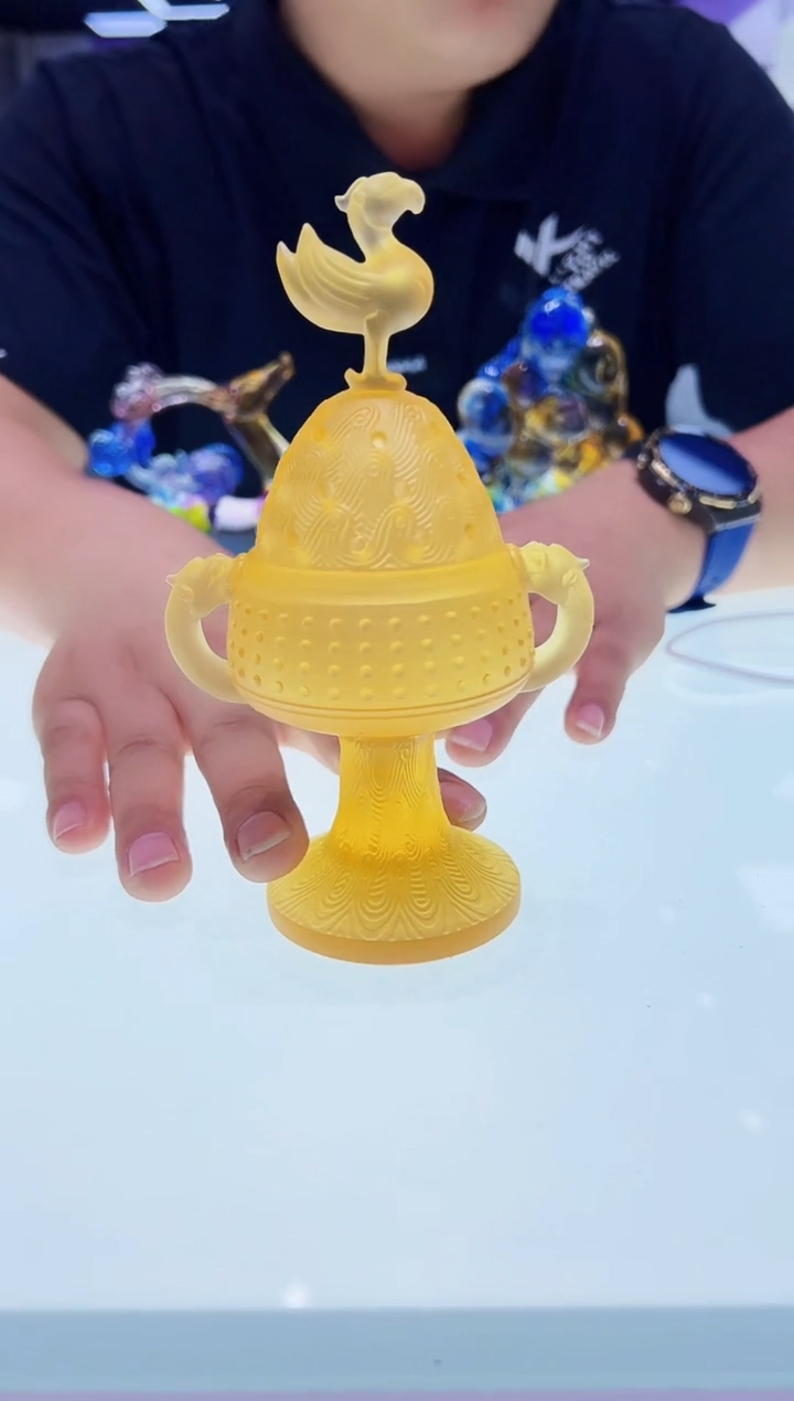 泥塑古法琉璃金乌香炉摆件