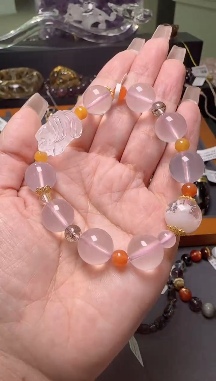 【闪购商品】水晶手串未镶嵌粉水晶五通仙狐手串 Z24106