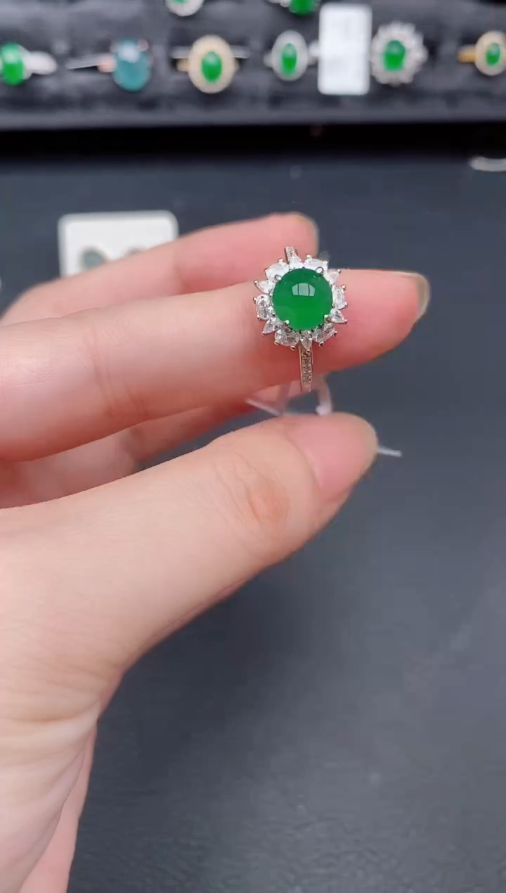 银S925镶嵌戒指翡翠天然a货翡翠301