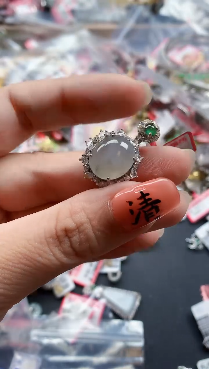 银S925镶嵌戒指翡翠天然A货缅甸翡翠