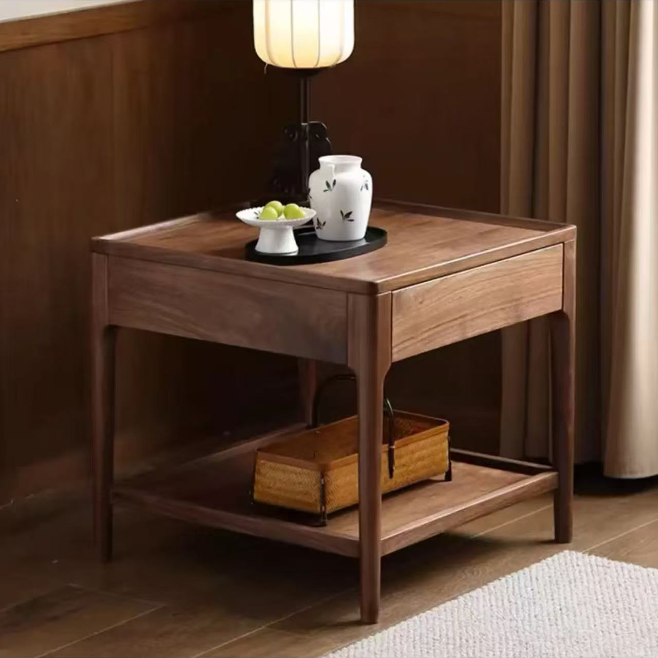 苏作工坊 北美黑胡桃木沙发边几床头柜