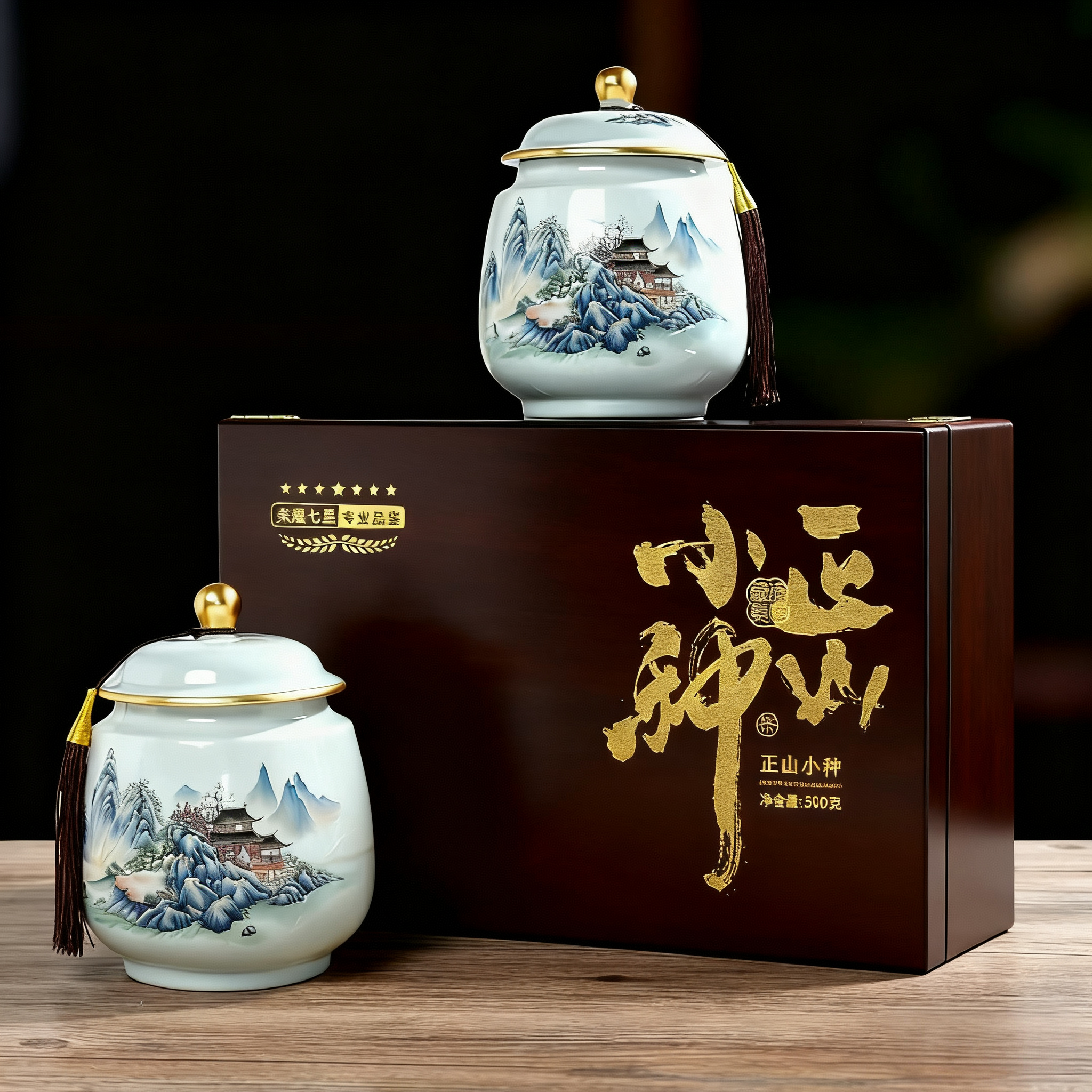 【顺丰送达】 青花陶瓷福建红茶细芽小种红茶  送礼盒礼袋