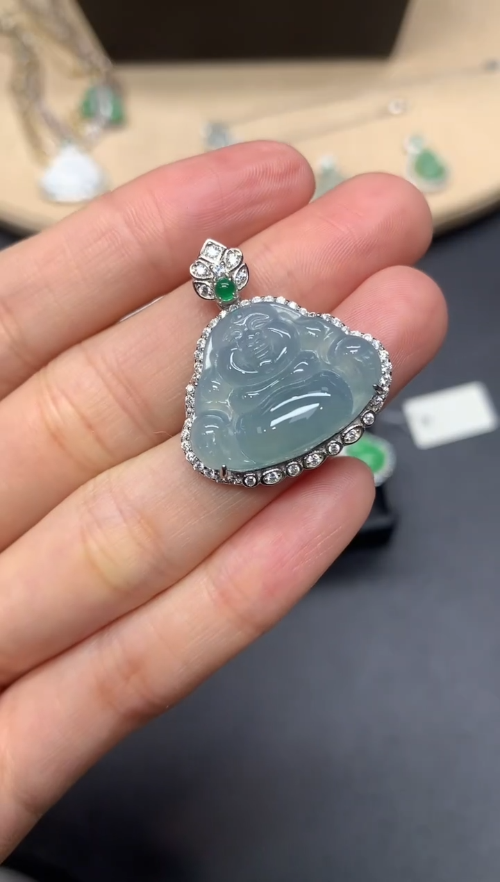 【闪购商品】翡翠吊坠(不含链)银S925镶嵌佛公【多样性发其一】