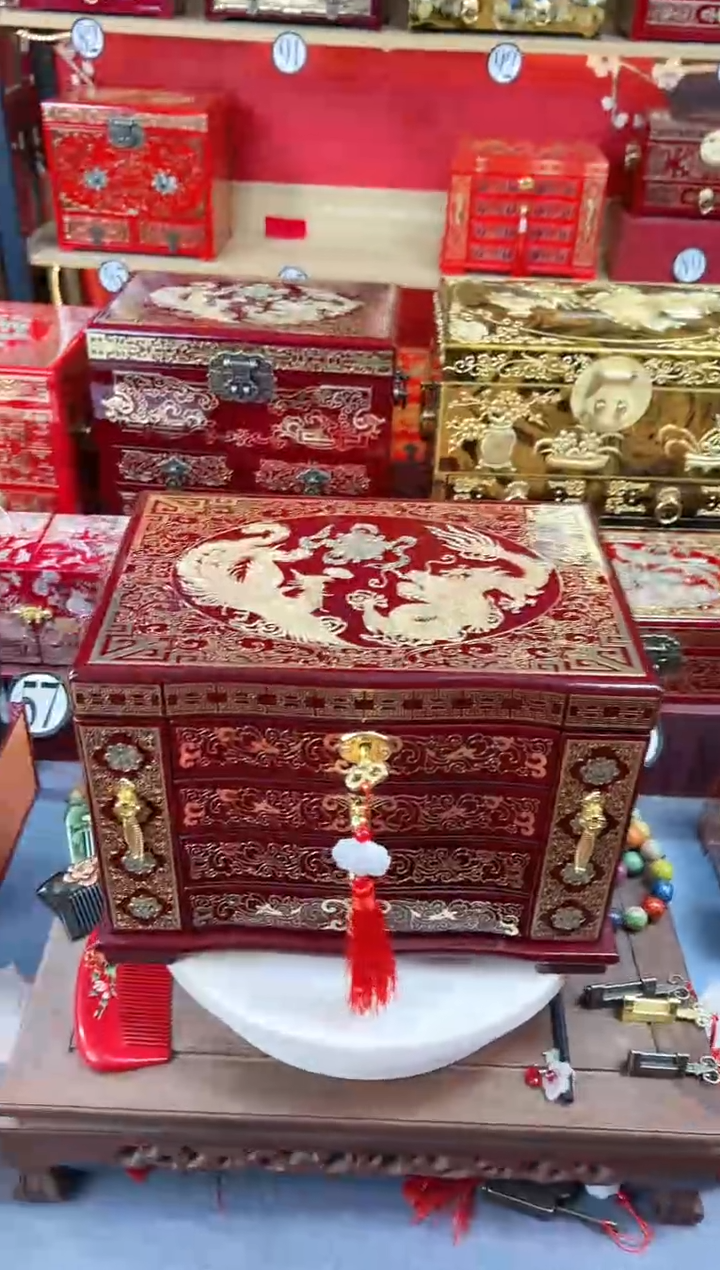 【闪购商品】28厘米新款多层挂钩高级掐丝螺钿酒红龙凤