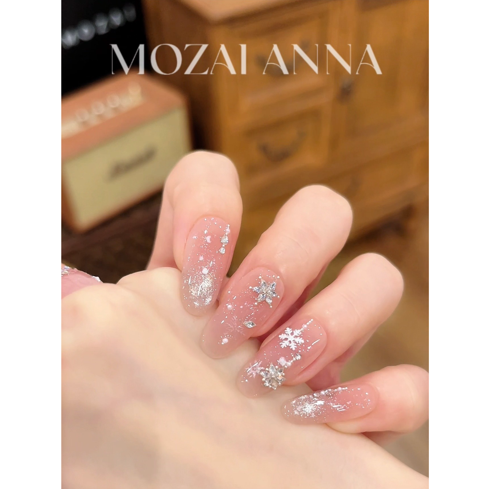 茉哉【初雪漫舞】纯手工定制美甲拆卸穿戴甲A5169