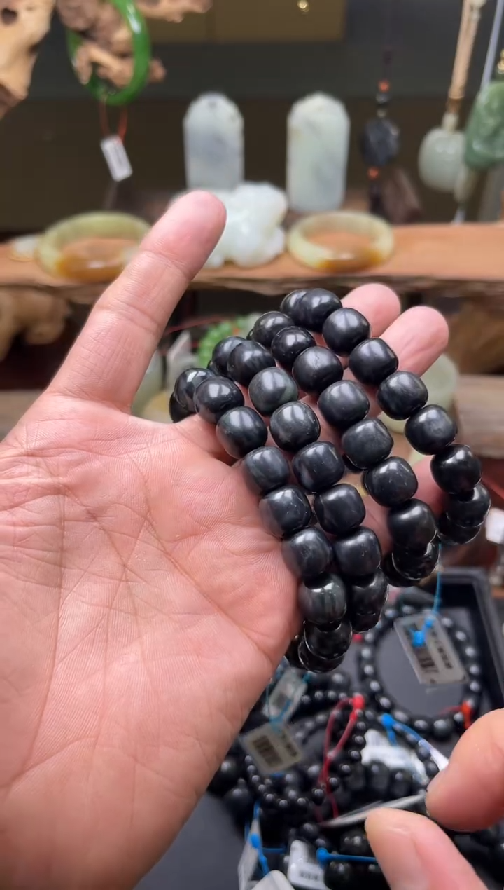 【闪购商品】和田玉手串未镶嵌卡12+毛毛矿青花老型 多样性发一