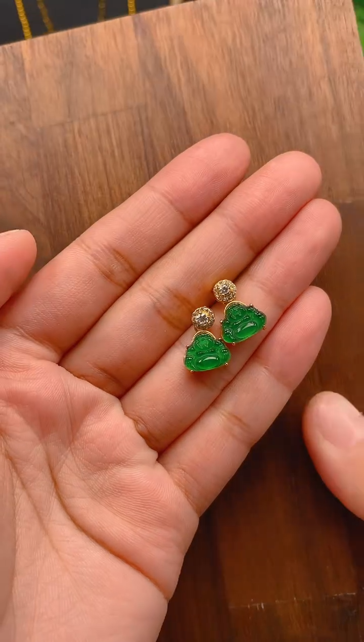 【闪购商品】翡翠耳饰银S925镶嵌佛公耳饰