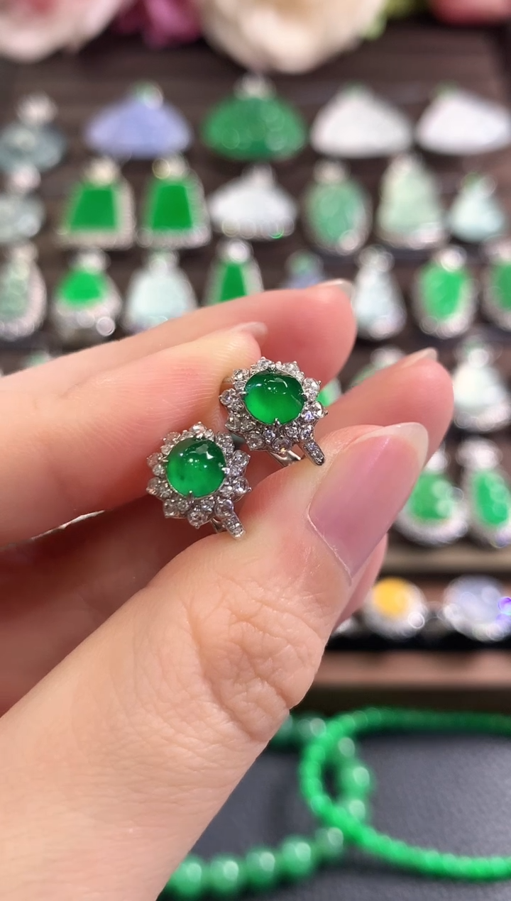 18K金镶嵌翡翠耳饰d43