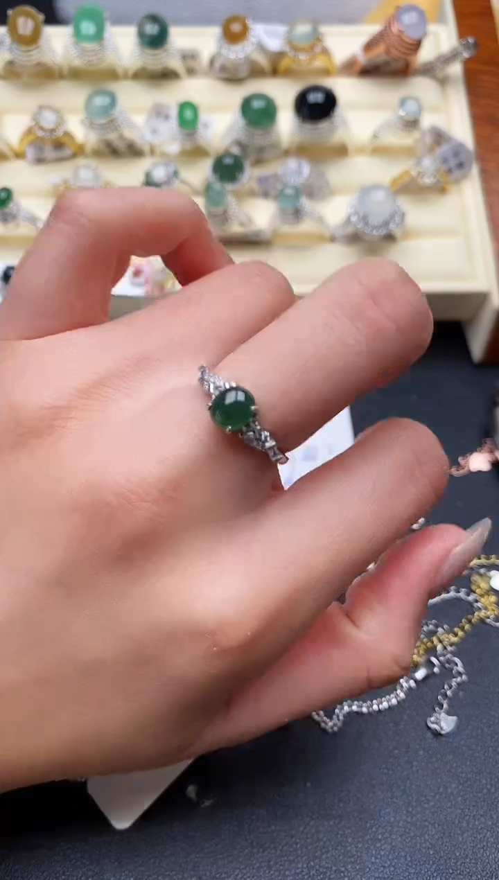 【闪购商品】翡翠戒指银S925镶嵌缅甸翡翠3  7+3