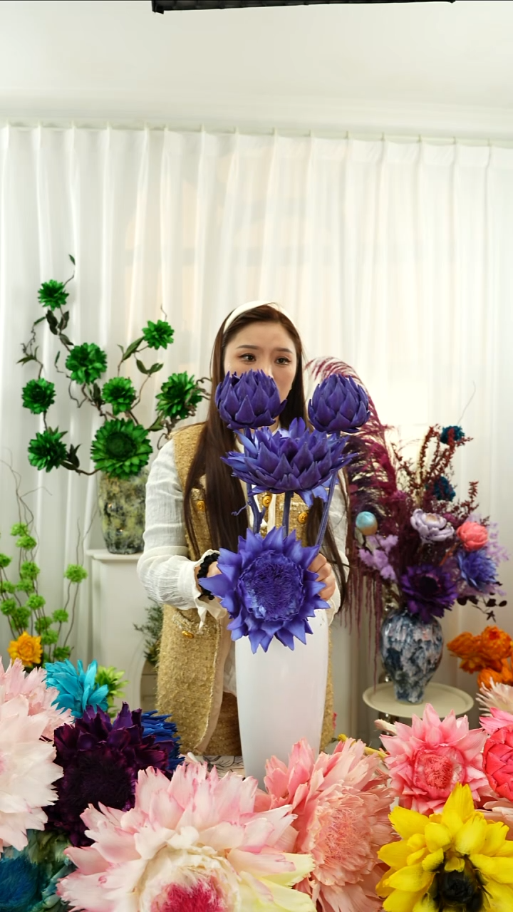 永生花 霸王花 4个头叶片有伤【紫色】A9