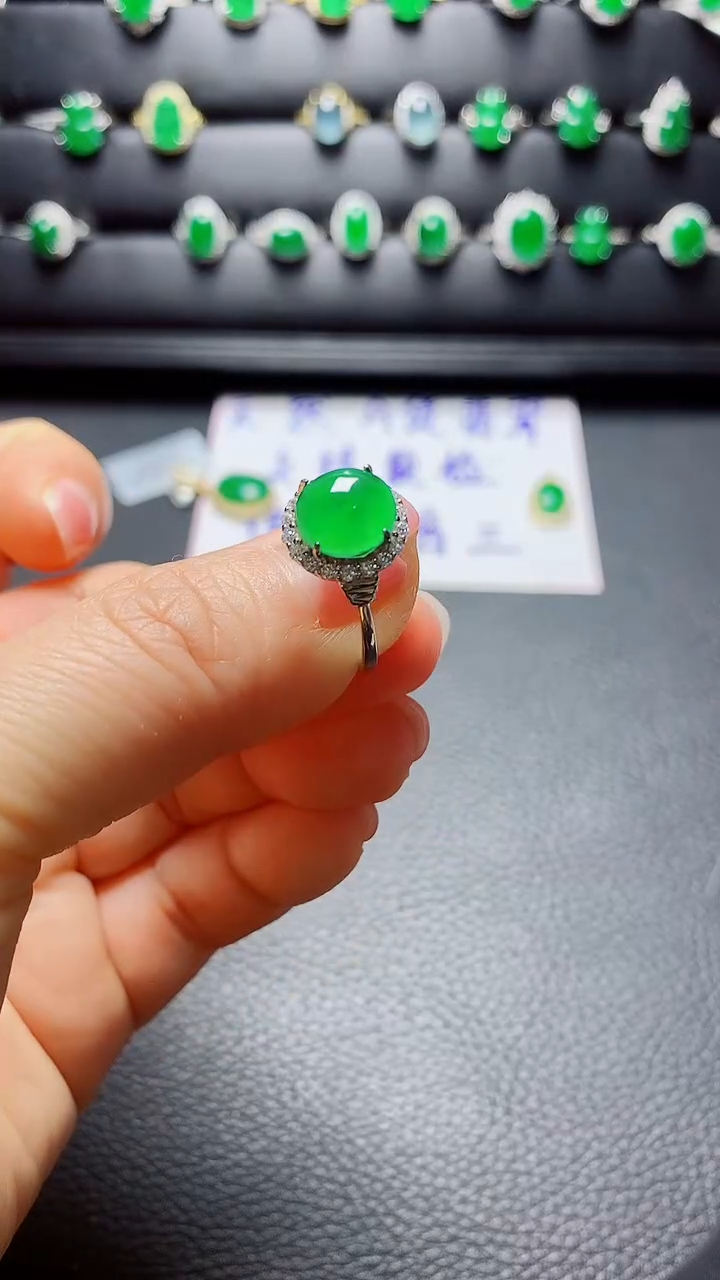 银S925镶嵌戒指翡翠天然翡翠A货s925银镶