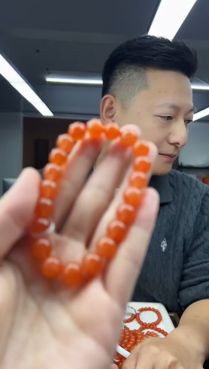 未镶嵌手链南红玛瑙A2柿子红色南红手串