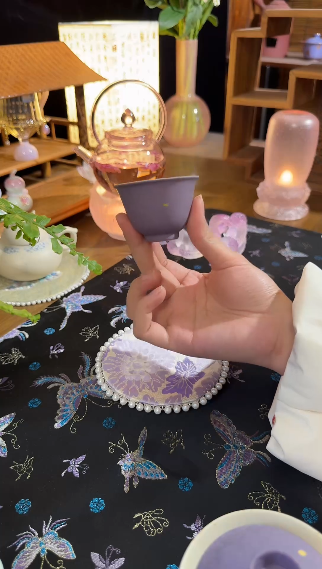 紫色 洒金 盖碗    