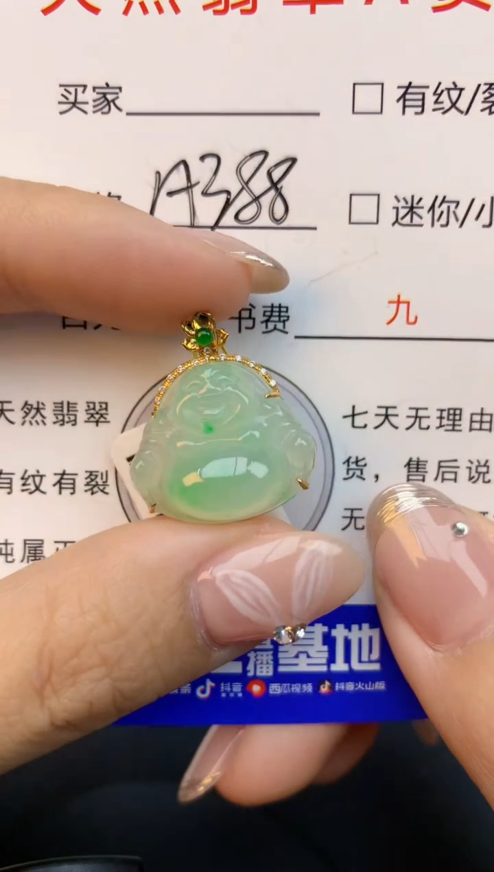 颈饰18K金镶嵌翡翠天然缅甸a货翡翠百元以上9元证书费自理