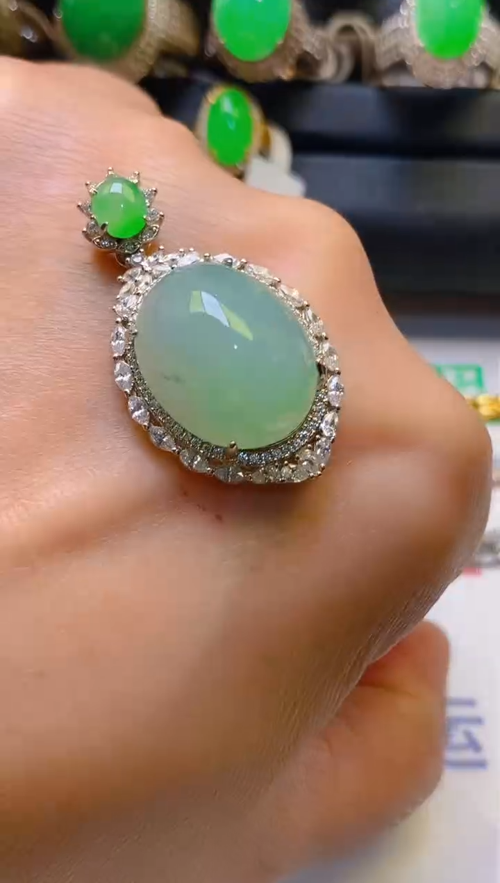 【闪购商品】翡翠耳饰银S925镶嵌天然A货翡翠1