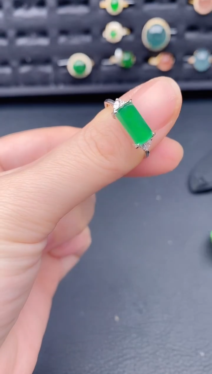 银S925镶嵌戒指翡翠天然a货翡翠325