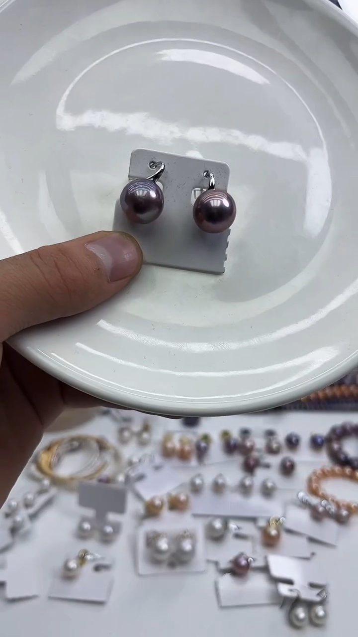 未镶嵌耳饰淡水珍珠紫色系高跟鞋耳饰13-14mm