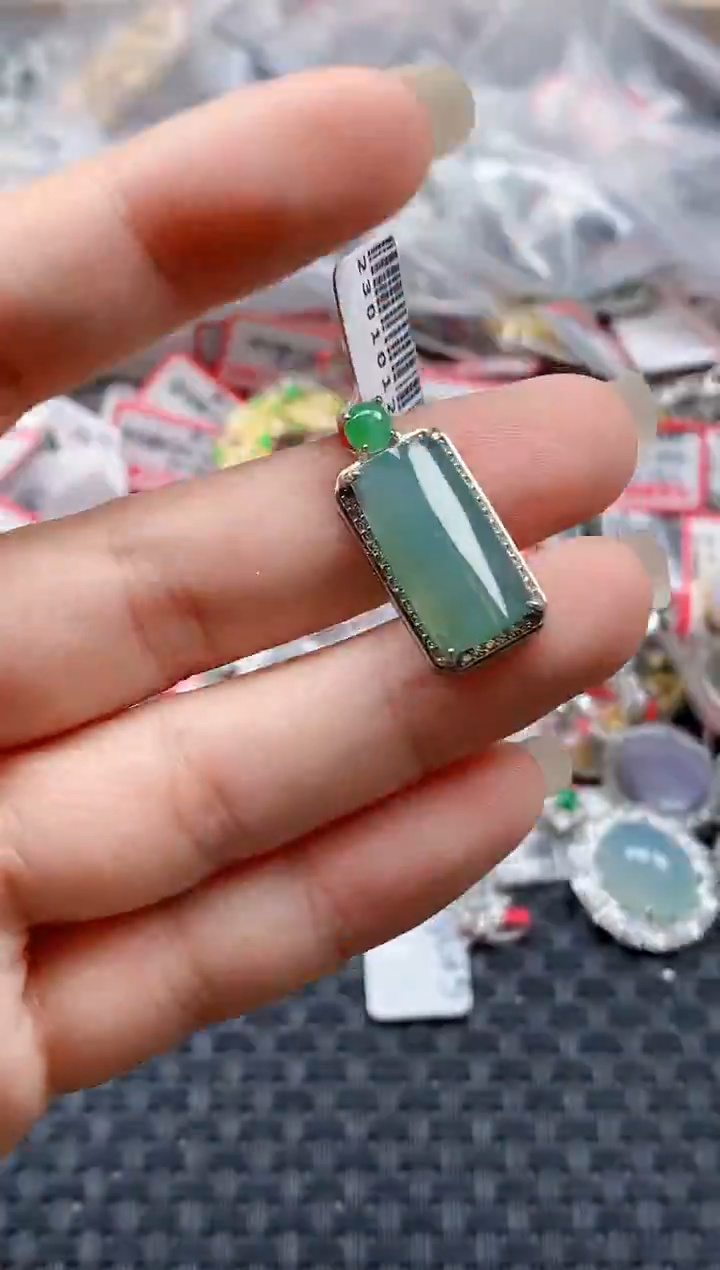 银S925镶嵌戒指翡翠天然A货缅甸翡翠