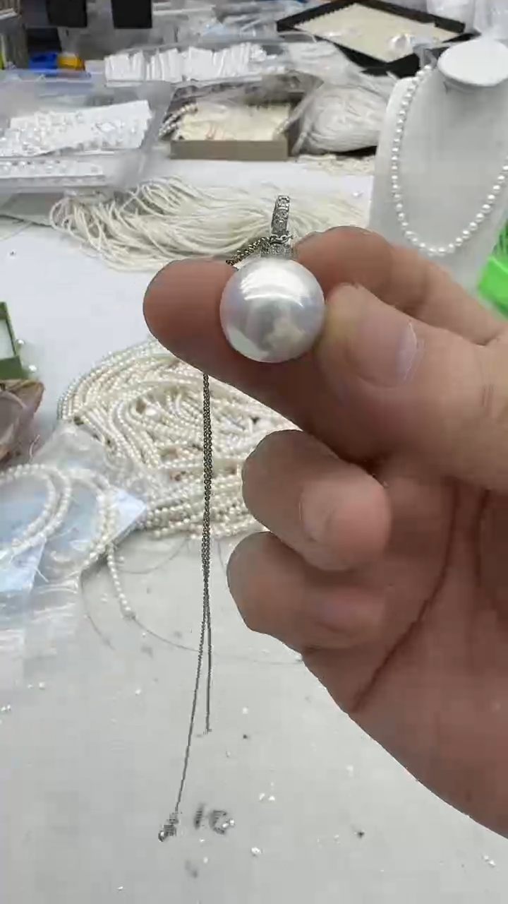 吊坠(赠链)银S925镶嵌淡水珍珠14mm 白珠万能扣