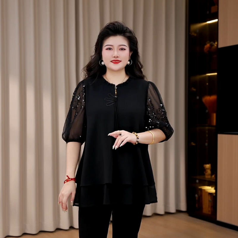 胖晶晶定制大码女装夏季新款显瘦气质洋气舒适别致时尚上衣ZB6917