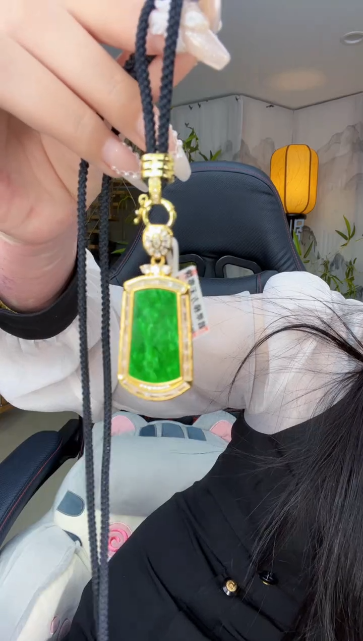 【闪购商品】翡翠吊坠(不含链)银S925镀金镶嵌天然缅甸翡翠A货吊坠