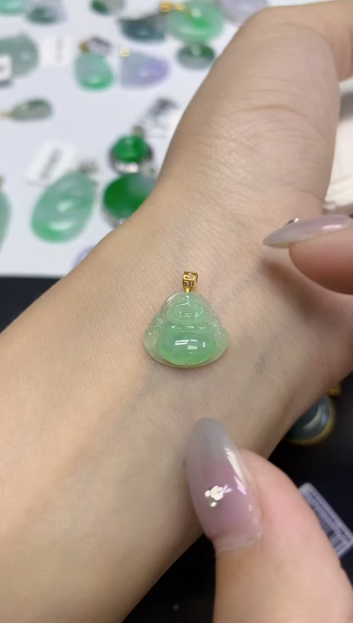 颈饰18K金镶嵌翡翠天然缅甸翡翠A货百元以上9元证书费自理