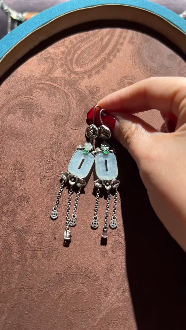 【闪购商品】翡翠耳环银S925镶嵌红翡绿翠 24号