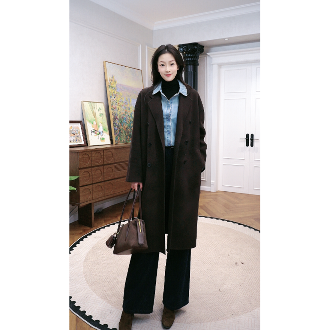 火桐hooton 雪绒花 2025新款绵羊毛牛仔直筒裤9276