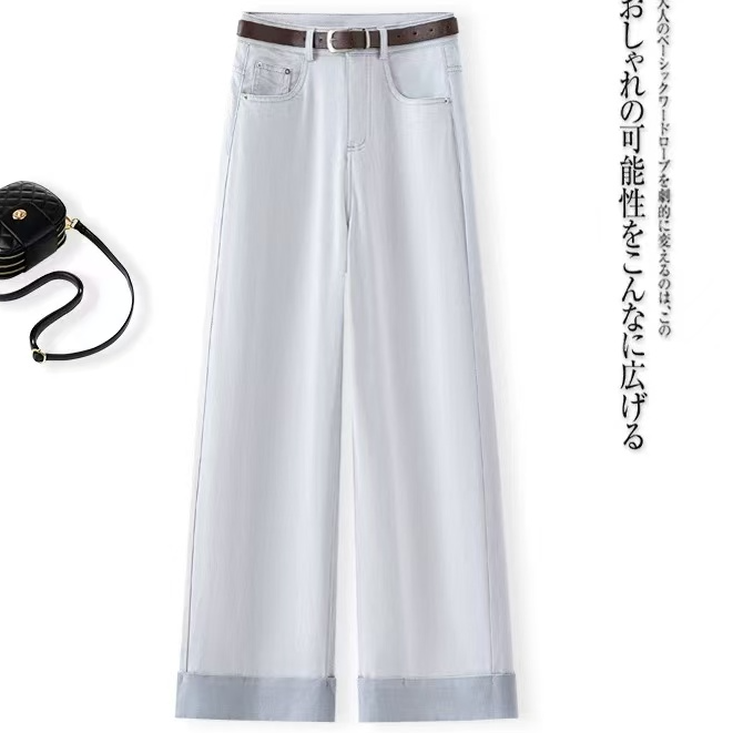 【无腰带】牛仔裤女早秋新款高腰宽松显瘦直筒阔腿裤#6259