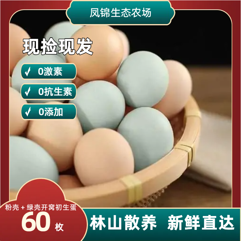 东方凤锦散养土鸡蛋新鲜营养粉绿混装60枚开窝初生蛋