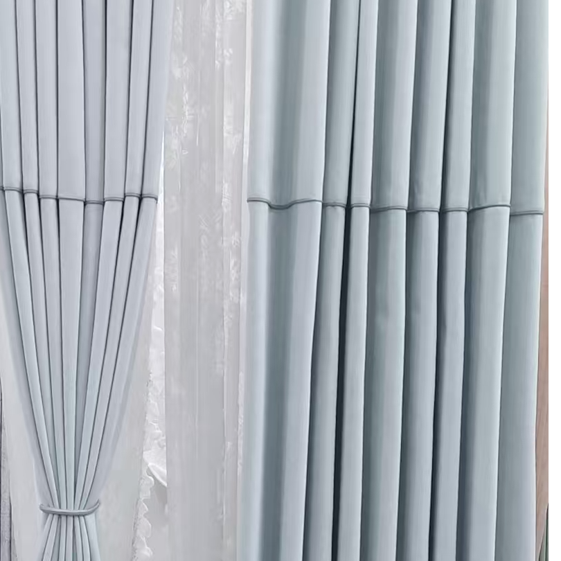 薄荷奶绿色雪尼尔窗帘