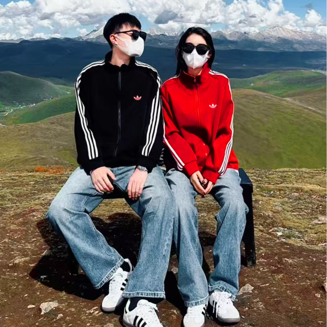 【奥莱正品】三道杠男女同款全拉链刺绣潮牌开衫立领春秋纯棉长袖