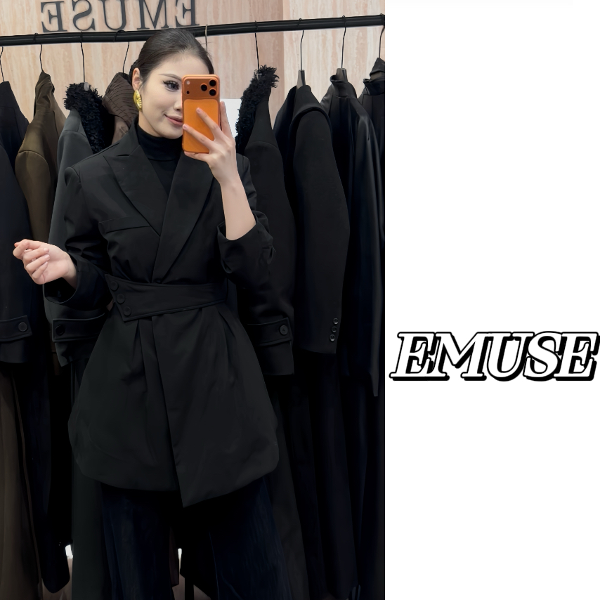 新国标90白鸭绒高级感显瘦风衣羽绒服中长黑色外套极简风收腰外套