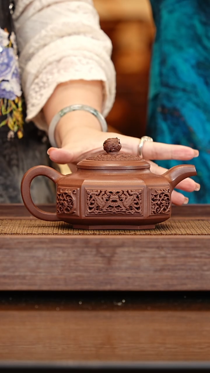 茶壶紫砂LCH镂空龙凤呈祥套组