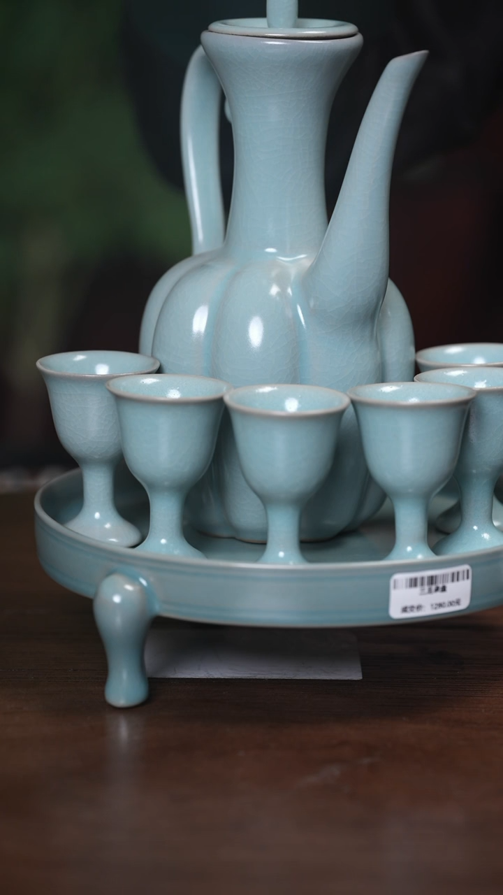 【闪购商品】原产地仿古釉手工汝瓷执壶+六杯（无壶承）