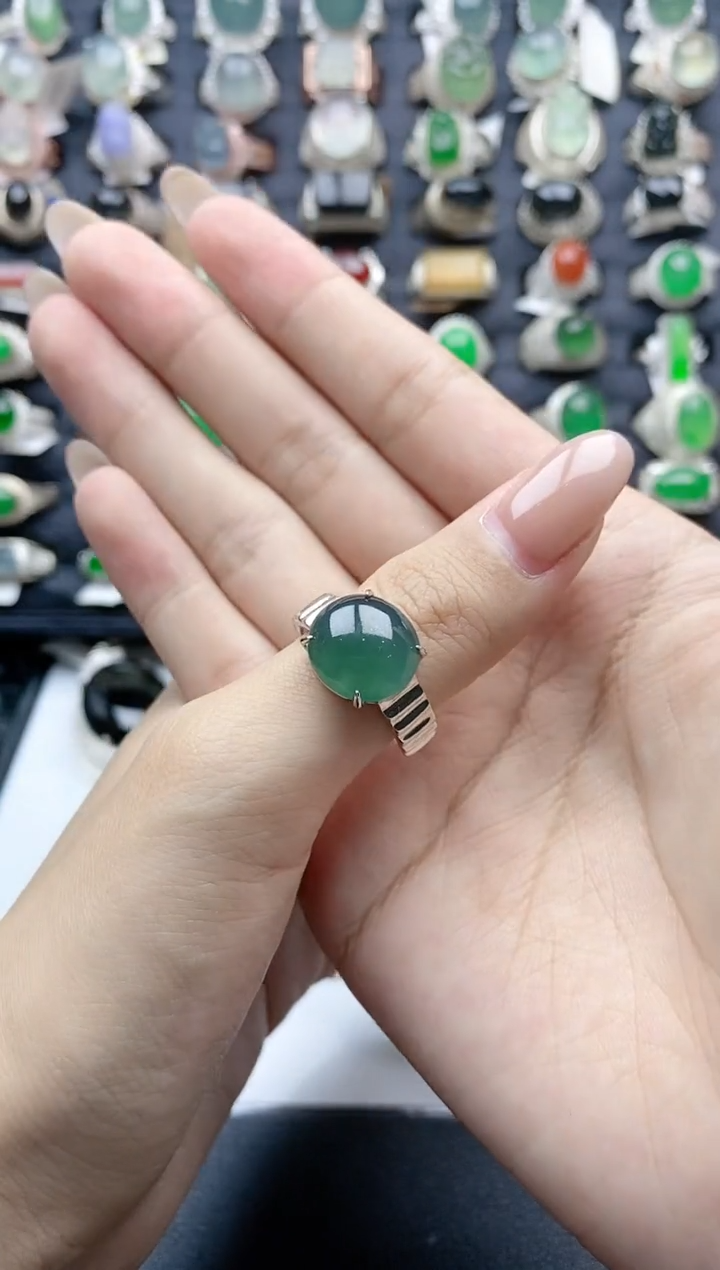 【闪购商品】翡翠戒指银S925镶嵌天然A货翡翠开口男戒