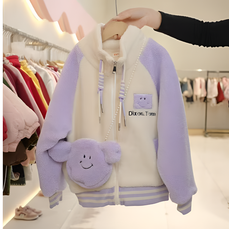 57072女童2025秋冬新款洋气儿童冬装毛毛衣女孩加绒加厚外套