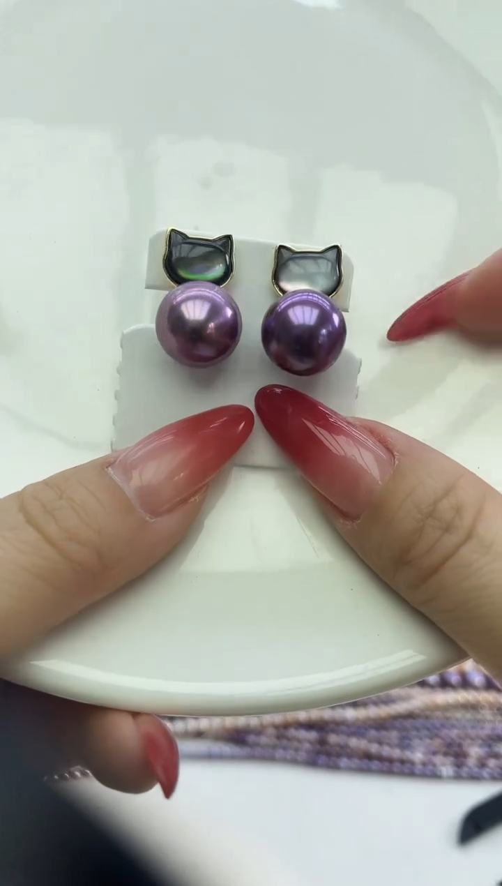 未镶嵌耳饰淡水珍珠紫色系耳饰